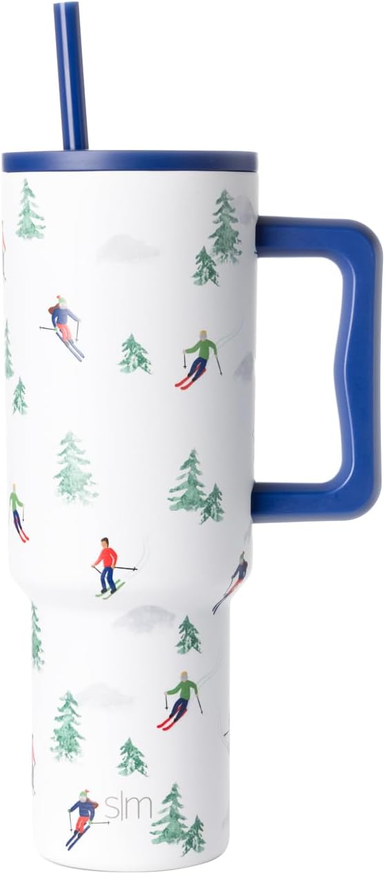 Simple Modern 40 oz Trek Tumbler with Handle and Straw Lid | Cup Holder Friendly Insulated Stainless Steel Travel Mug | Downhill Skiing (Pack of 12)