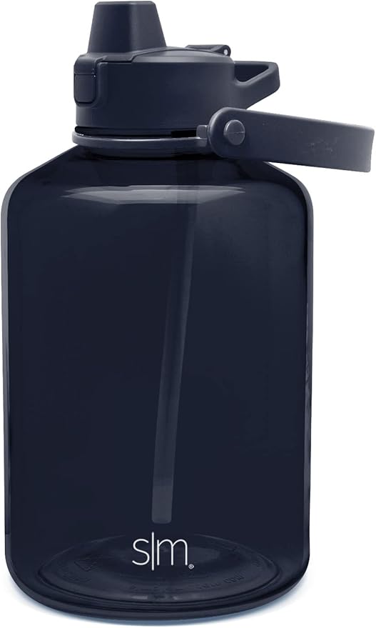 Simple Modern Half Gallon 64 oz Water Bottle with Push Button Silicone Straw Lid & Motivational Measurement Marker | Large Reusable Tritan Plastic Water Jug | Summit Collection | Deep Ocean