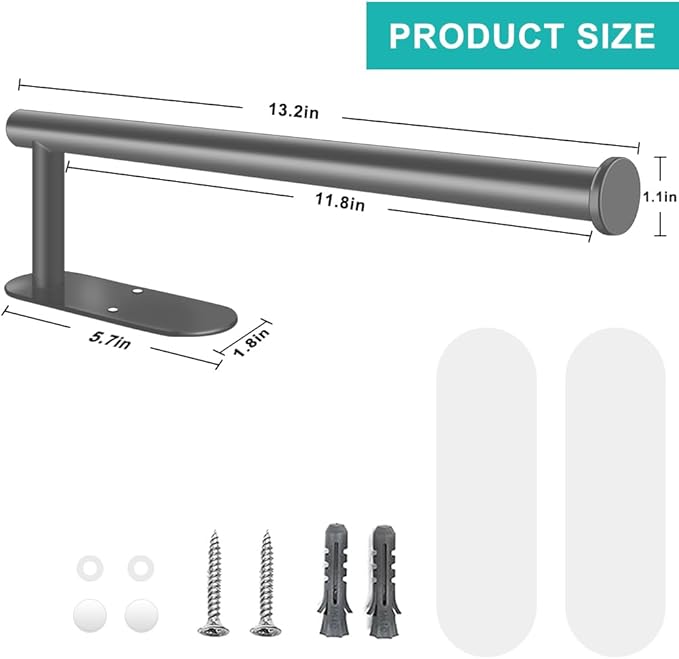 Paper Towel Holder Wall Mount, Self Adhesive Or Drilling Under Cabinet Kitchen, 13.2 inch Stainless Steel Paper Towel Roll Rack, Towel Roll Hanger for Bathroom (Grey, Rectangle)