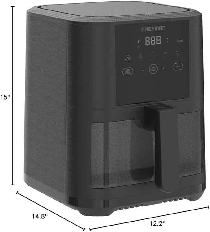 Chefman TurboTouch Easy View Air Fryer, The Most Convenient And Healthy Way To Cook Oil-Free, Watch Food Cook To Crispy And Low-Calorie Finish Through Convenient Window, 5 Qt