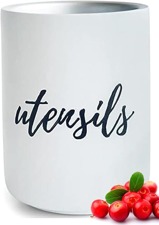 STYLED SETTINGS White Utensil Holder for Countertop - Rustic Farmhouse Organizer for Extra Large Utensils - Heavy and Durable Utensil Holder for Modern Farmhouse Decor and Kitchen Accessories