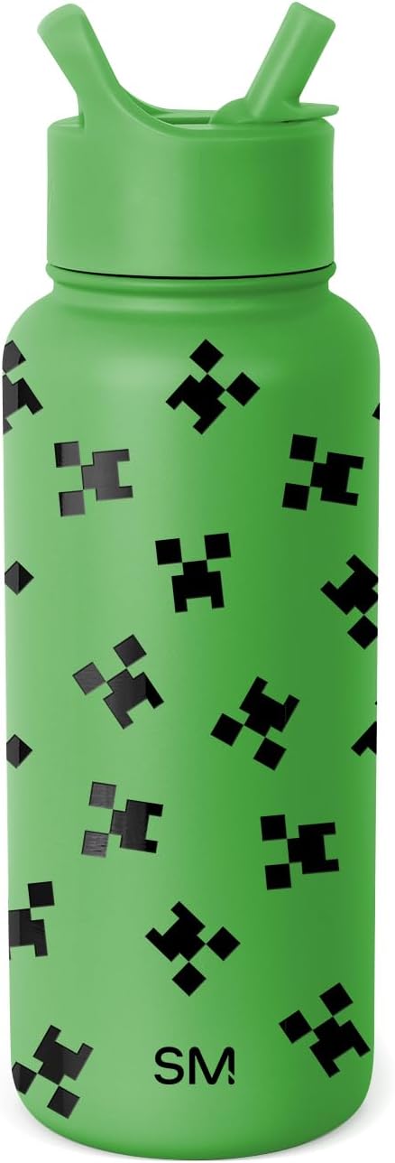 Simple Modern Minecraft Water Bottle with Straw Lid Vacuum Insulated Stainless Steel Metal Thermos | Gifts for Women Men Reusable Leak Proof Flask | Summit Collection | Minecraft Creeper