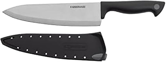 Farberware Edgekeeper 8-Inch Chef Knife with Self-Sharpening Blade Cover, High Carbon-Stainless Steel Kitchen Knife with Ergonomic Handle, Razor-Sharp Knife, Black