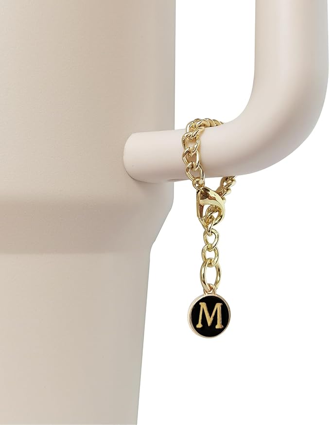Stanley Cup Accessories, 1pc Flower Stanley Straw Cover Silicone Straw Topper for Stanley 30&40 oz Tumbler with Handle and 1pc Initial Letter Charm for Stanley Cup (Letter M)