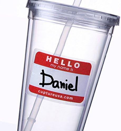 Cupture Classic 12 Insulated Double Wall Tumbler Cup with Lid, Reusable Straw & Hello Name Tags - 16 oz, Bulk Pack (Clear)