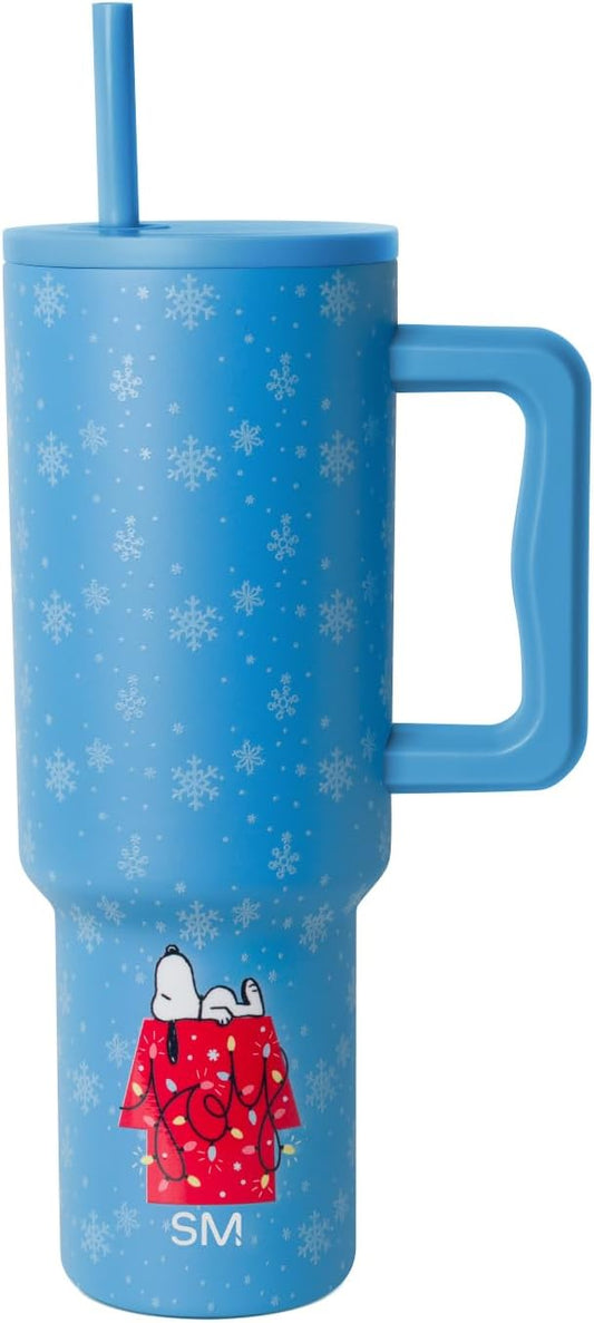 Simple Modern Peanuts 40 oz Tumbler with Handle and Straw Lid | Insulated Reusable Stainless Steel Water Bottle Travel Mug | Gifts for Women Men | Trek Collection | 40oz | Snoopy Snow