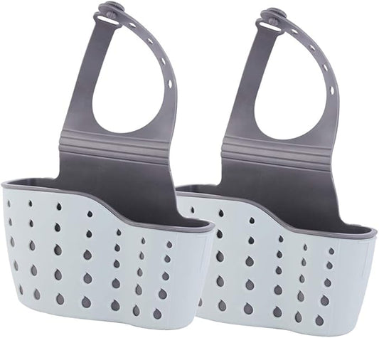 Elegantcharm EC Kitchen Sink Caddy Sponge Holder Plastic Hanging Ajustable Strap Faucet Caddy with Holes
