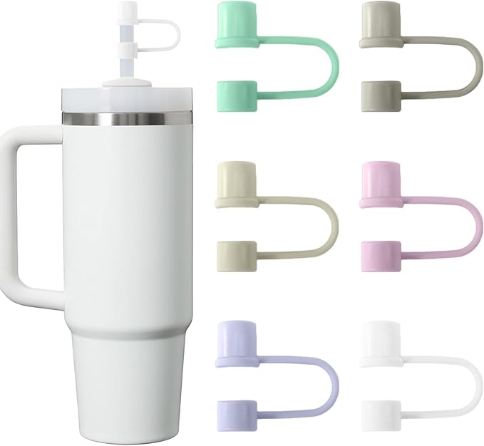 6PCS Silicone Straw Covers Cap Compatible with Stanley Cup 30-40 oz Tumbler Reusable Straw Toppers for Stanley Cup Accessories（6 Colors）