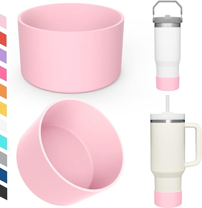 Upgrade 2PCS Protective Silicone Boot Bumper for Stanley Quencher Adventure 40oz 30oz IceFlow 20oz 30oz Tumbler, Water Bottle Bottom Sleeve Cover Accessories for Stanley Mug Cup(Pink)
