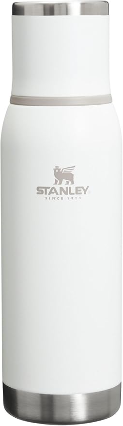 Stanley Adventure-To-Go Vacuum Bottle 25 oz | Wide Mouth with Leakproof Cup Lid | Keep Drinks Hot or Cold | Packable for Travel | Insulated Stainless Steel Thermal Bottle | BPA-Free | Frost White