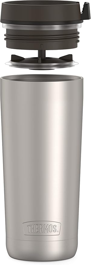 THERMOS ALTA SERIES Stainless Steel Tumbler 18 Ounce, Matte Steel/Espresso Black