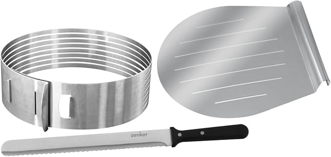 Zenker Stainless Steel Layer Cake Slicing Kit with 12" Serrated Knife, 3-Piece