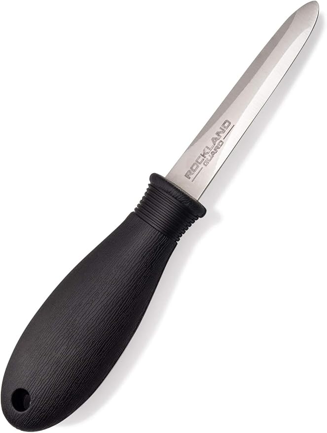 Rockland Guard Professional Oyster Shucking Knife Set - Includes 3.5" Stainless Steel Oyster Shucker with Non-Slip Handle & Bent Tip, Kitchen Cutting Gloves - Food-Grade, Dishwasher-Safe Seafood Tools Set - Medium