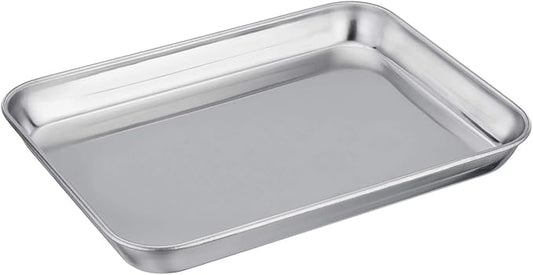 TeamFar Pure Stainless Steel Toaster Oven Pan Tray Ovenware, 7''x9.3''x1'', Heavy Duty & Healthy, Mirror Finish & Easy clean, Deep Edge, Dishwasher Safe (18/0 Steel)