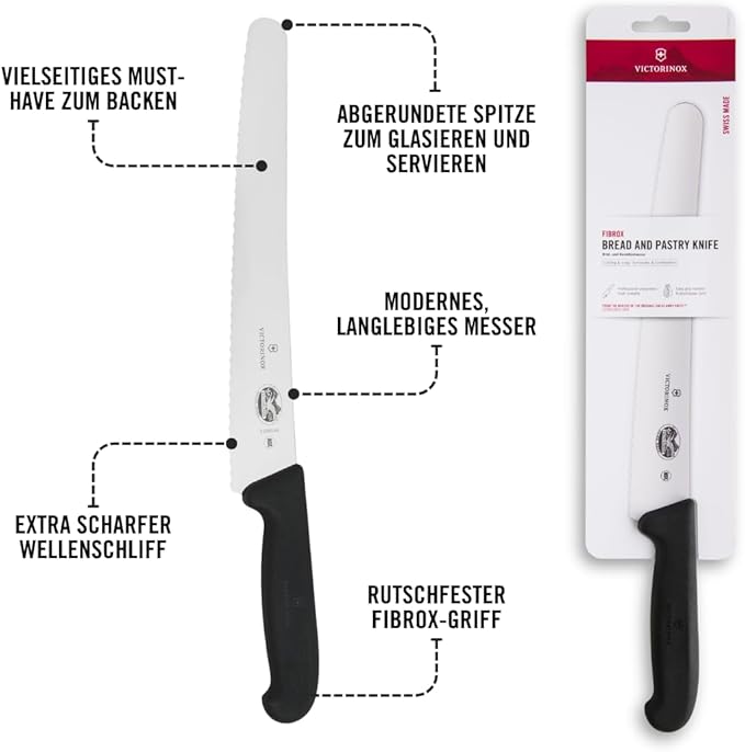 Victorinox 10.25 Inch Fibrox Bread Knife with Ultra-Sharp Serrated Edge, Black