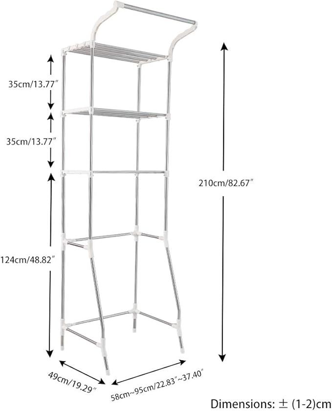BAOYOUNI 3-Tier Laundry Room Shelf Over Washing Machine Storage Utility Rack Above Toilet Washer Dryer Clothes Hanger Width Adjustable Bathroom Organization Space Saving Shelving Units, Ivory