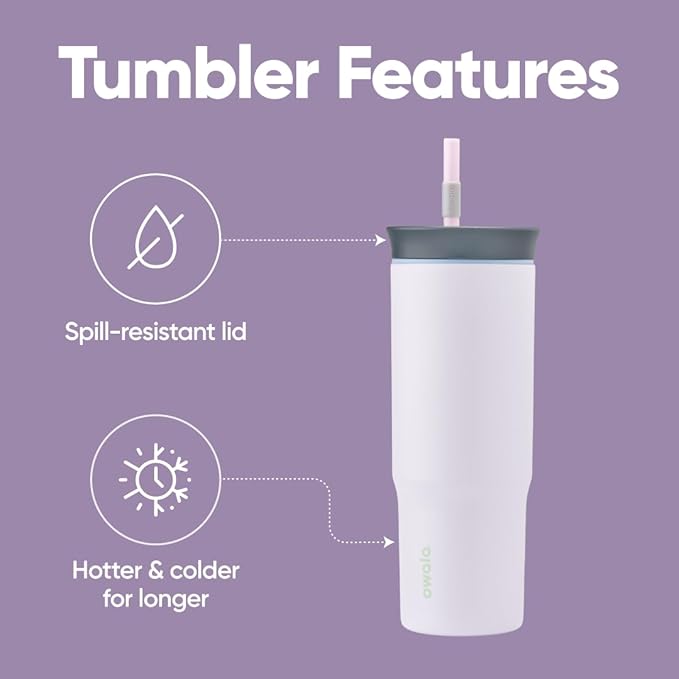 Owala Stainless Steel Triple Layer Insulated Travel Tumbler with Spill Resistant Lid and Straw, BPA Free, 24 oz, Grey/Purple (Bunny Hop) (Pack of 12)