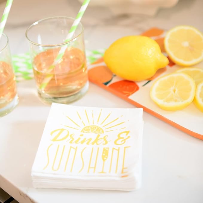 Twisted Wares - Funny Cocktail Napkins - DRINKS & SUNSHINE - Boutique Cocktail Napkins - Perfect for any Celebrations 5"X5" (20 Pack)