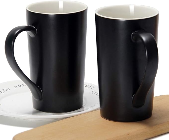 Smilatte 20 oz Large Coffee Mugs, M007 Plain Tall Ceramic Cup with Handle for Dad Men, Set of 2, Black