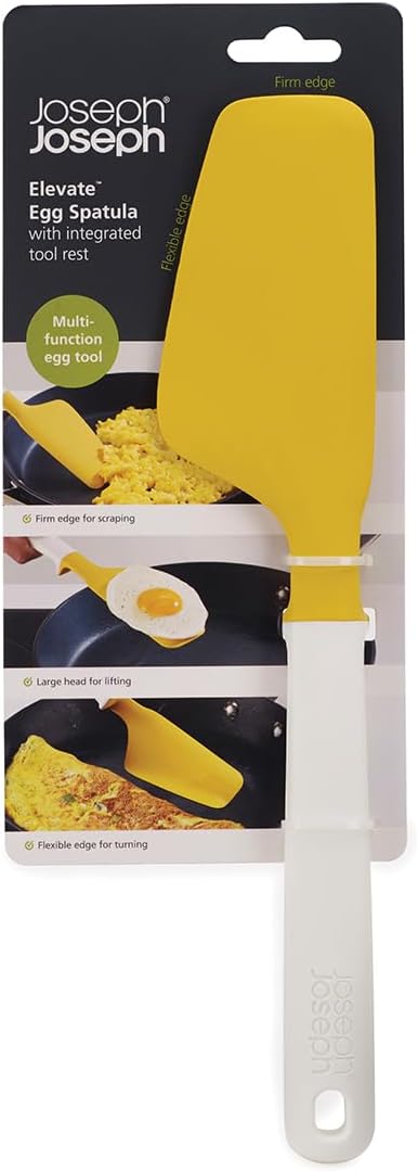 Joseph Joseph Silicone Elevate Egg Spatula with Integrated Tool Rest, White/Yellow