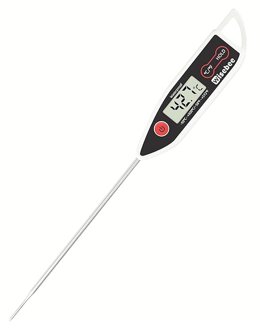 Wisebee Meat Thermometer Digital, Instant Read Food Thermometer with Stepdown Probe| IPX7 Waterproof| Hold Function| High Accuracy| Fast Response for Cooking, Liquid, Kitchen (White)