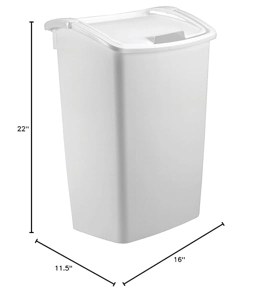 Rubbermaid,White Dual-Action Swing Lid Trash Can, 11.25 Gallon, for Home/Kitchen/Bathroom/Garbage