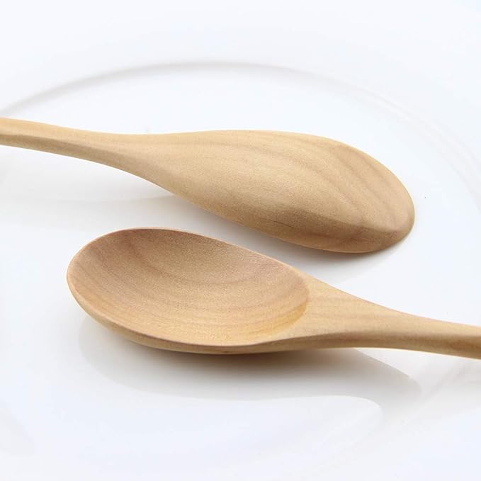 AOOSY Wooden Spoons for Cooking, 9 Inches 6 Pieces Japanese Natural Ellipse Wooden Spoon Set for Cooking Mixing Stirring Honey Tea Soda Dessert Coconut Bowl Nonstick Pots Kitchen