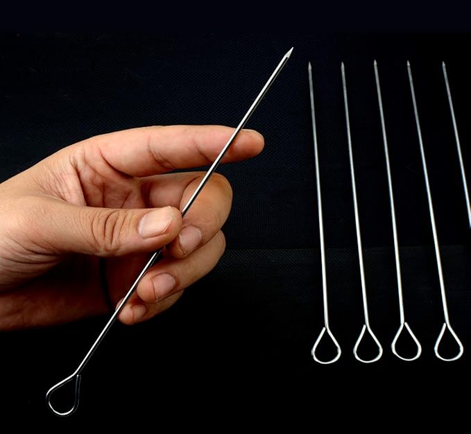 50pcs 8Inch Stainless Steel Skewers,Roast Goose Needle Barbecue,BBQ Skewer Sticks,Packed in a plastic Box for BBQ Grilling Kebob Meat Chicken Vegetable Appetiser