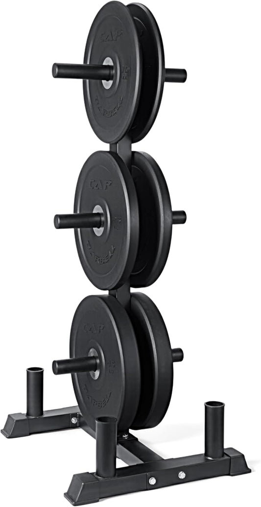 CAP Barbell 2-Inch Olympic Bumper Plate Weight Set with 6 Post Rack | 100-370 lbs | Multiple Options