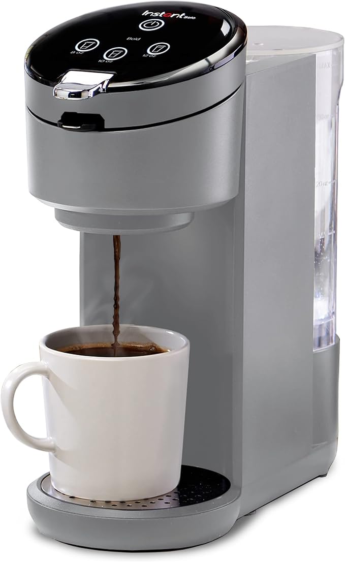 Instant Pot Single Serve K-Cup Pod Compatible Coffee Maker with Reusable Pod & Bold Setting, 8-12oz, 40oz Reservoir, Grey