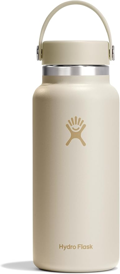 HYDRO FLASK Water Bottle - Insulated Stainless Steel - Wide Cap Lid, Non Spill, Leakproof 32 Oz Coconut Cream