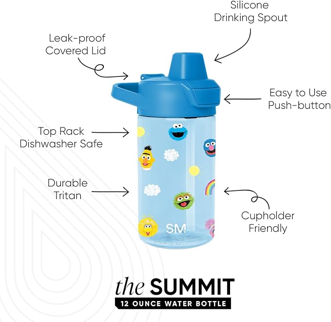 Simple Modern Sesame Street Kids Tritan Plastic Summit Water Bottle | 12 oz BPA-Free Cup with Covered Leak Proof Straw Lid for Boys, Girls, Toddlers | Pals