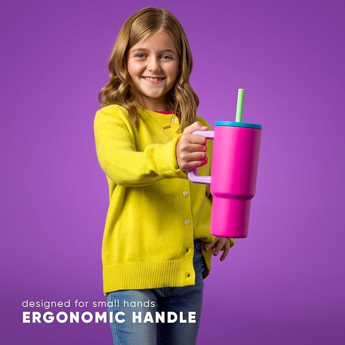 Simple Modern Kids 24 oz Tumbler with Handle and Silicone Straw Lid Spill Proof and Leak Resistant Stainless Steel Bottle Gift for Kids Boys Girls Trek Collection Cool Gray Mix (Pack of 12)