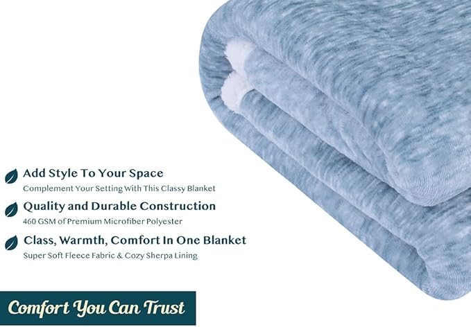 PAVILIA Melange Blue Sherpa Blanket Throw for Couch, Warm Soft Cozy Reversible Blanket Sofa Bed, Thick Plush Large Fleece Car Blanket, Decorative Home Room Decor Gifts Men Women, 50x60 Navy Blue