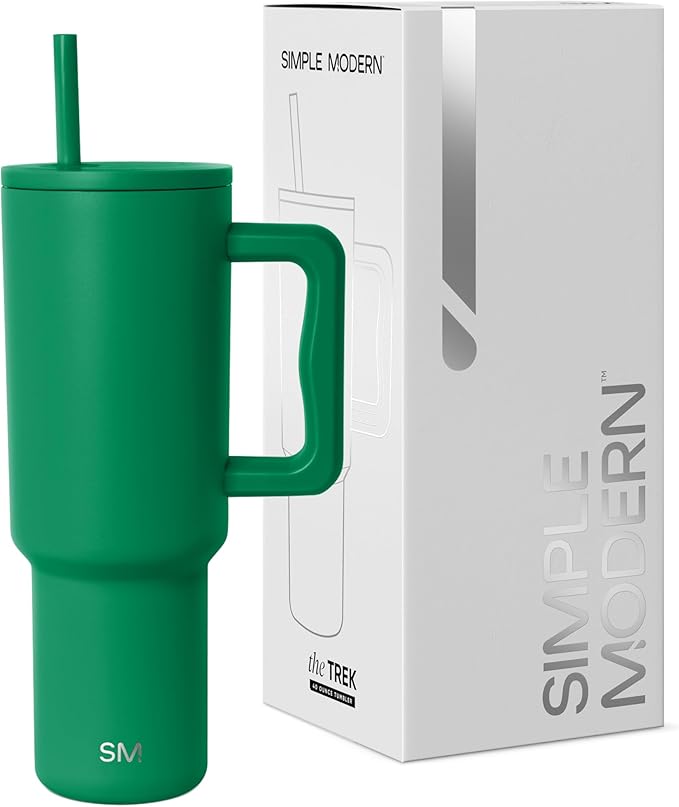 Simple Modern 40 oz Trek Tumbler with Handle and Straw Lid | Cup Holder Friendly Insulated Stainless Steel Travel Mug | Kelly Green