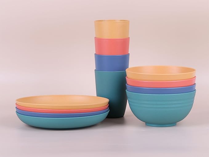 LuckyZone 10 Inches Unbreakable Wheat Straw Plates - Reusable Plate Dinner Set - Dishwasher & Microwave Safe - Healthy, BPA Free & Eco-Friendly (10 Inches/4 Color_H)