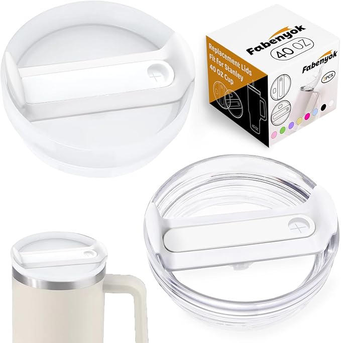 40 OZ Tumbler Lid Replacement Fit for Stanley Cup, 2 Pack Clear Replacement Lids Fit for Stanley Travel Tumbler, Spill Proof Tumbler Covers for Stanley Cup Accessories (White)