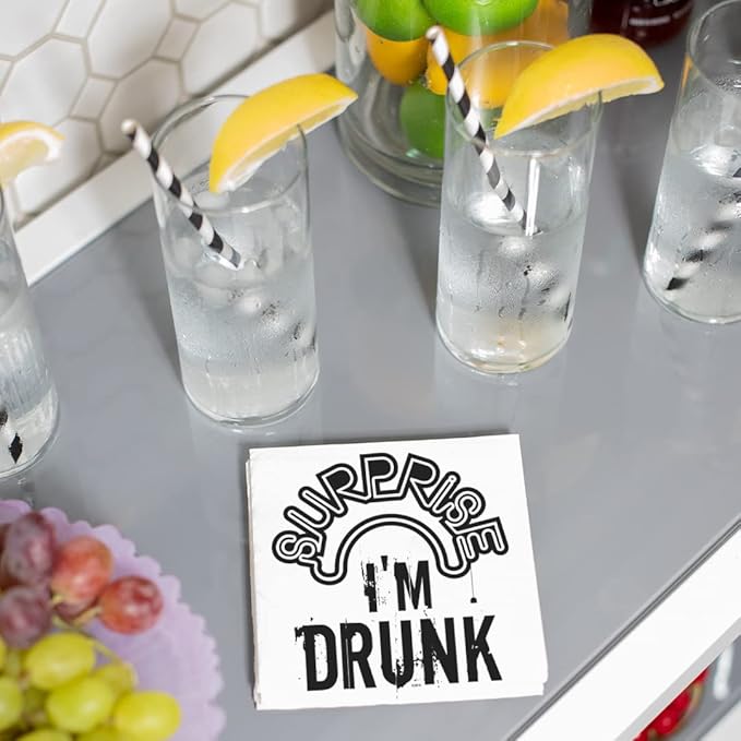 Twisted Wares - Funny Cocktail Napkins - URPRISE I'M DRUNK - Boutique Cocktail Napkins - Perfect for any Celebrations 5"X5" (20 Pack)