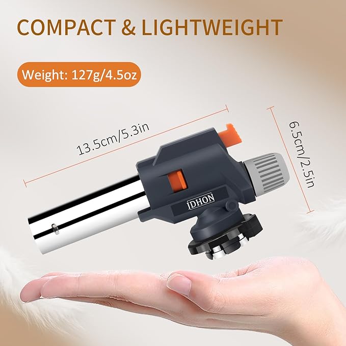 Butane Torch, JDHON Compact Kitchen Torch with Adjustable Flame, Professional Chef Culinary & Grilling Blow Torch Lighter for Cooking, Baking, Soldering, BBQ, Creme Brulee (Butane Fuel Not Included)