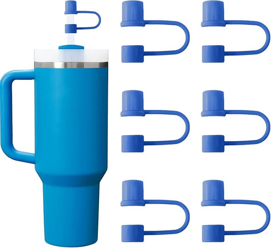 6PCS Silicone Straw Covers Cap Compatible with Stanley Cup 30-40 oz Tumbler with Handle 10mm Straw Toppers Reusable Straw Cover for Stanley Cup Accessories （Blue）