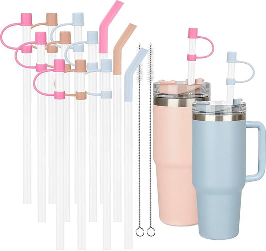 Reusable Straw Replacement compatible with Stanley Cup, with Silicone Stopper Cover, 12-piece set Accessories Fit Stanley Quencher H2.0 14/20/30/40 oz Tumbler with Handle