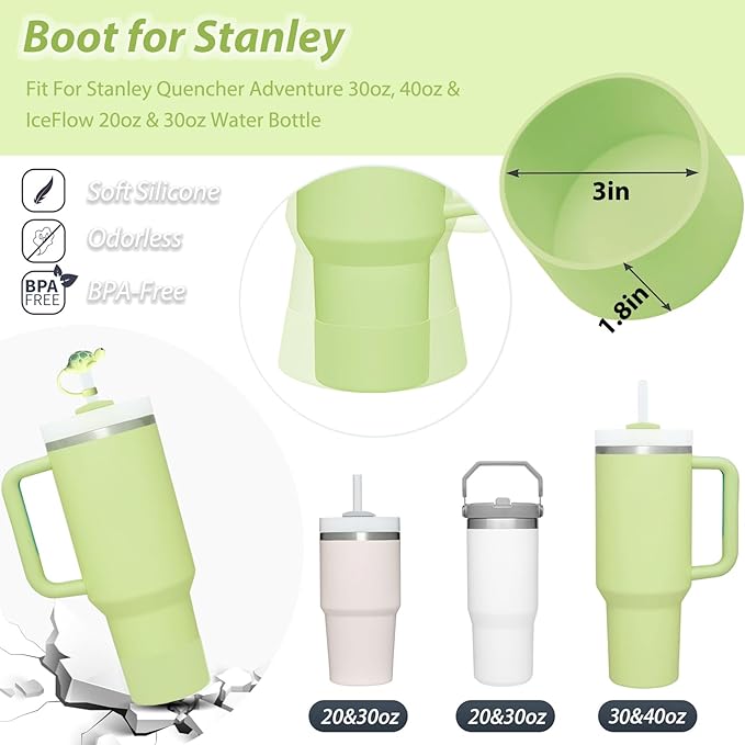 Stanley Silicone Accessories Set - 6 Pcs Spill Proof Stopper, 2 Straw Covers, 1 Silicone Boot for 40oz & 30oz Tumbler (Citron)