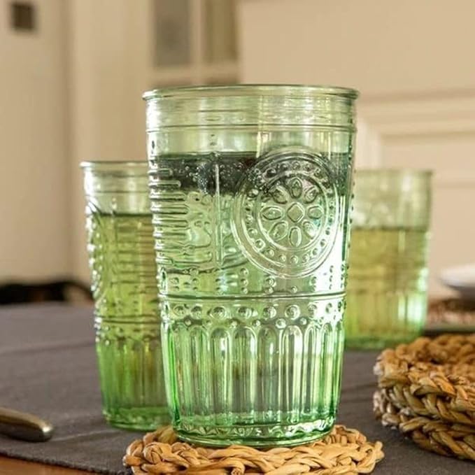 Bormioli Rocco Romantic Set Of 4 Tumbler Glasses, 11.5 Oz. Colored Crystal Glass, Pastel Green, Made In Italy.