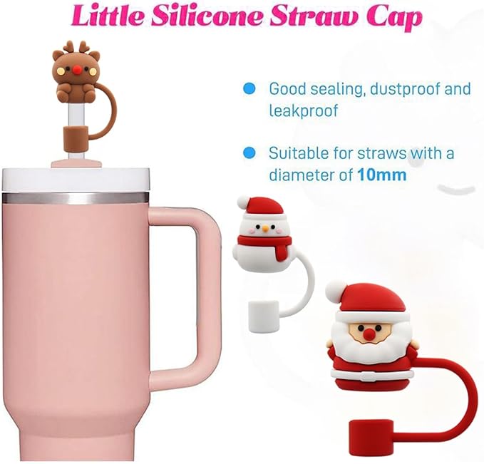 Straw Cover Cap for Stanley Cup,Straw Topper Compatible for 30 and 40 Oz Tumbler with Handle,10 mm 0.4 in Reusable Straw Tips Lids,Straw Tip Covers for Christmas Gifts
