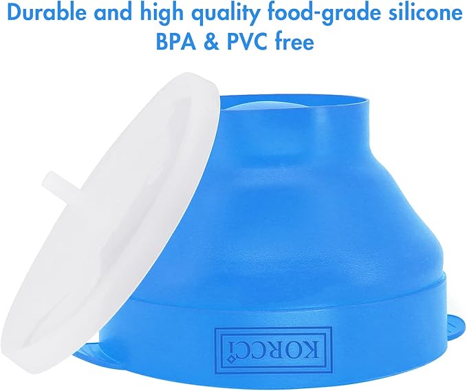 The Original Korcci Microwaveable Silicone Popcorn Popper, Microwave Popcorn Popper, Collapsible Microwave Popcorn Maker Bowl, No Oil Required, Use In Microwave, Dishwasher Safe (Light Blue)