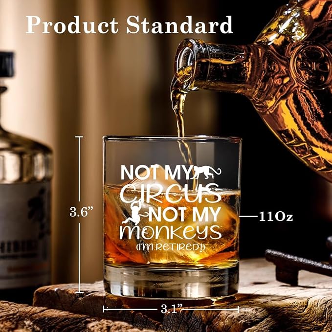 Not My Circus Not My Monkeys I'm Retired Whiskey Glass, Funny Retirement Gifts - Image 2