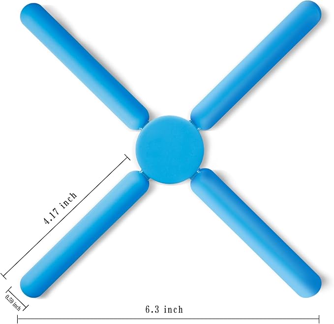 3/Pack Foldable Trivets Silicone, FENGCHEN Folding Trivets, Non-Slip Collapsible Cross Compact Design Expandable Silicone Pot Holder, Blue