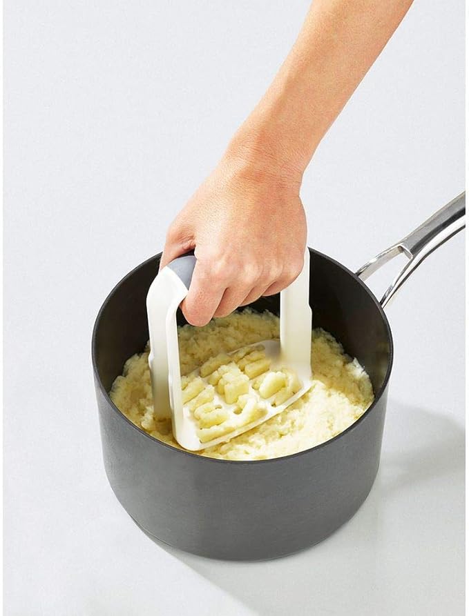 Joseph Joseph 20140 Easy-Mash Plastic Potato Masher Ergonomic with Non-slip Grip and Pan-scraping Edges Dishwasher Safe, One-size, White
