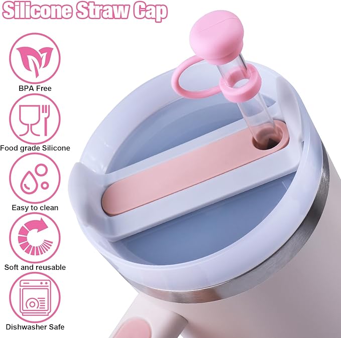 GLAMFIELDS 12Pcs Straw Topper Cap for Stanley Tumbler 40-20 oz, 0.4in 10mm Soft Silicone Straw Covers for Stanley Cup Accessories, Dust-proof Reusable Drinking Straw Tips Lids