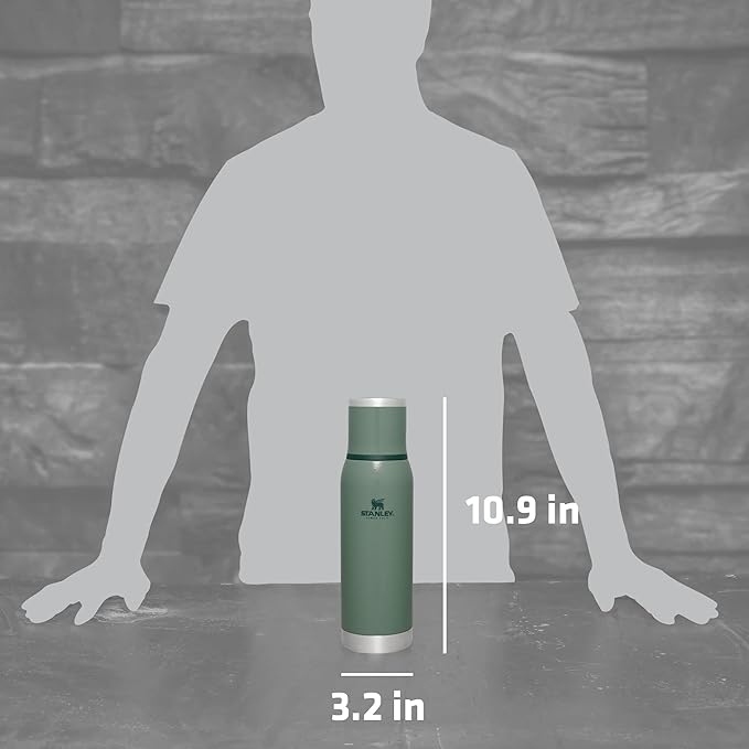Stanley Adventure-To-Go Vacuum Bottle 25 oz | Wide Mouth with Leakproof Cup Lid | Keep Drinks Hot or Cold | Packable for Travel | Insulated Stainless Steel Thermal Bottle | BPA-Free | Hammertone Green